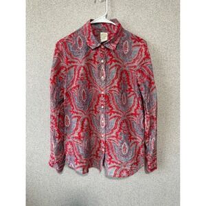 J.Crew The Perfect Shirt Red Blue Paisley Cotton Silk Button Down Womens 4